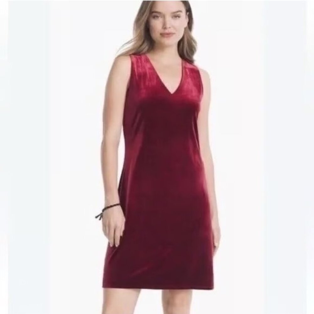 White House Black Market Burgundy Velvet V-Neck Shift Dress Size 12 Velour